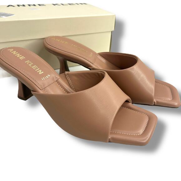 NEW Anne Klein Tan Mules Size 8 Jerilyn Square Toe High Heel Sandals Light Brown - Picture 7 of 14